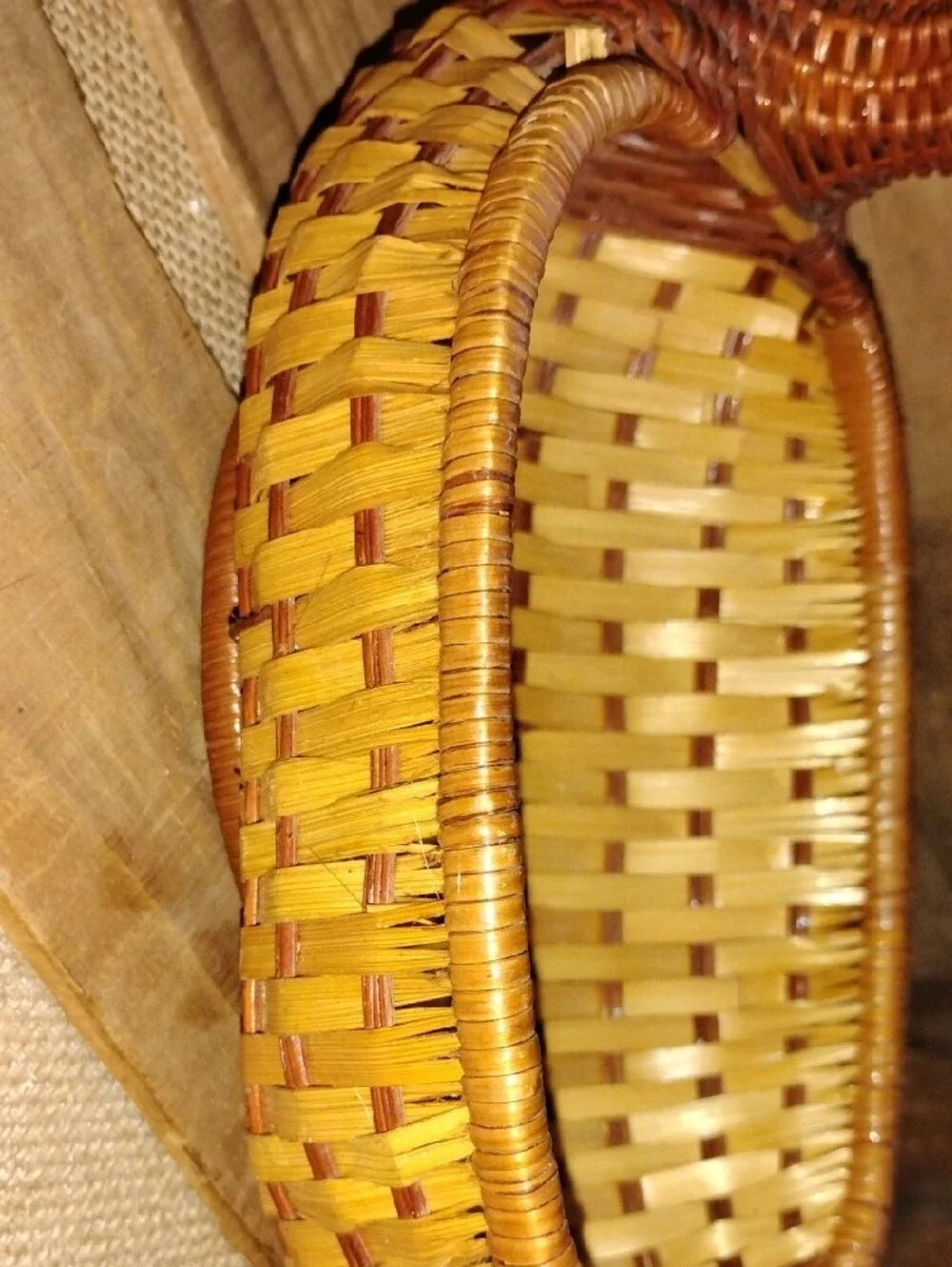Vintage Woven Duck-Shaped Accent Basket 10.5 Inches Two Tone Color Cottagecore